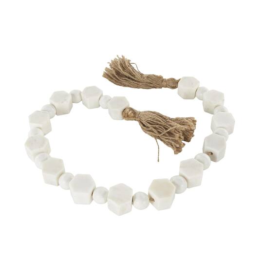 42" White with Brown Jute Knotted Marble Handmade Hexagon Beaded Garland